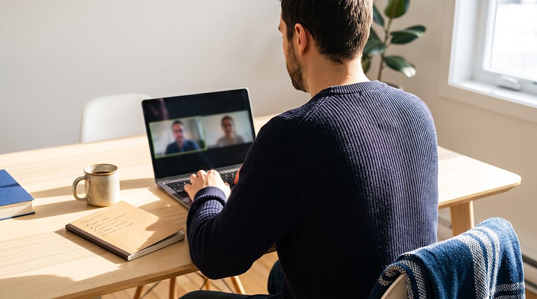 Un appel vidéo de cadrage depuis un bureau à domicile