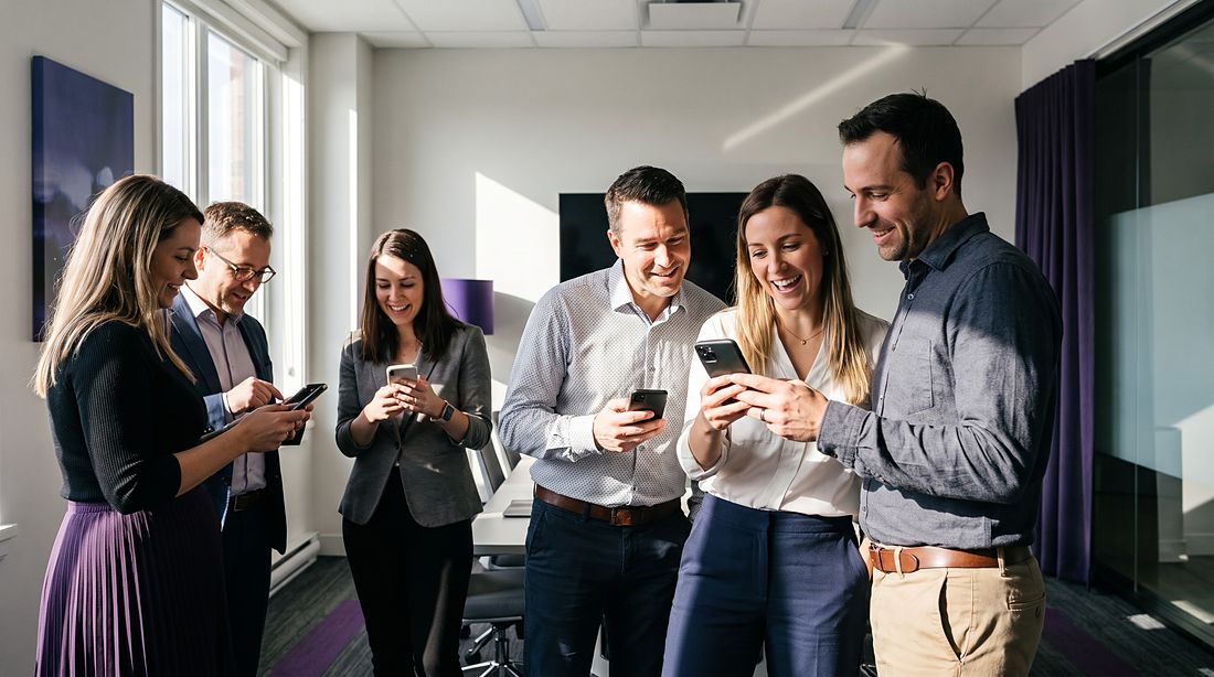 Des participants reçoivent leur badge sur leur téléphone à la fin d’une formation